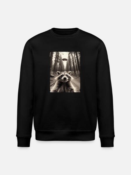 Grappig wasbeer selfie buitenaards ruimteschip - Stanley/Stella Uniseks bio-sweatshirt ROLLER - zwart