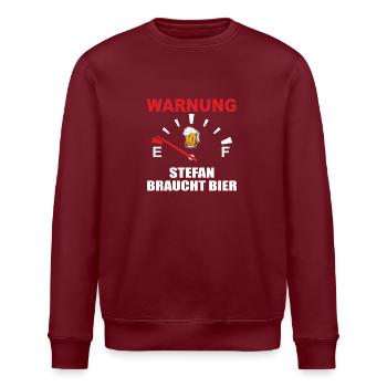 Warning – Stefan needs beer! - Stanley/Stella ROLLER Unisex Organic Sweatshirt - burgundy - Front - Nik (191cm)