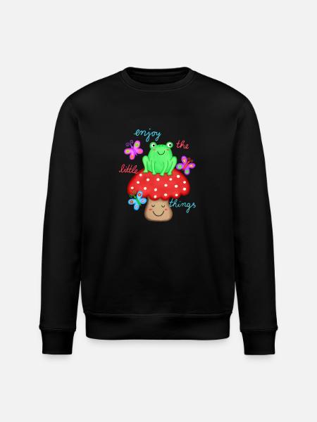 schöner Spruch Freude Glück Frosch auf Fliegenpilz - Stanley/Stella Unisex Bio-Sweatshirt ROLLER - Schwarz