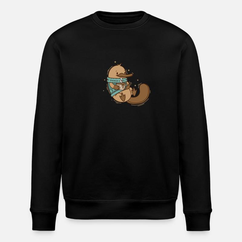 Platypus in winter with coffee - Stanley/Stella ROLLER Unisex Organic Sweatshirt - black