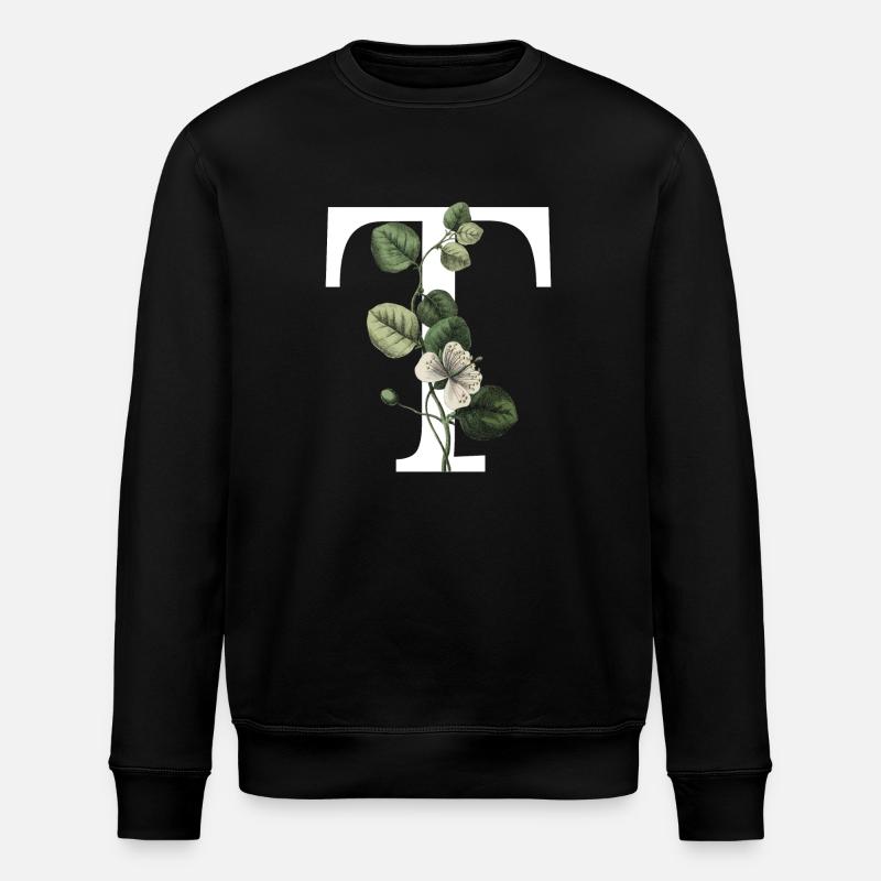 lettre T botanique vert - Sweat bio ROLLER Stanley/Stella Unisexe - noir