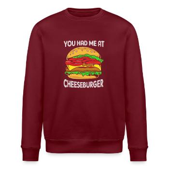 Cheeseburger Burger - Stanley/Stella Unisex Bio-Sweatshirt ROLLER - Burgunderrot - Vorne - Nik (191cm)