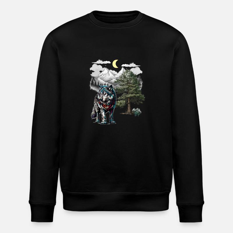 Wolf Wolves Nature Mountains - Stanley/Stella ROLLER Unisex Organic Sweatshirt - black