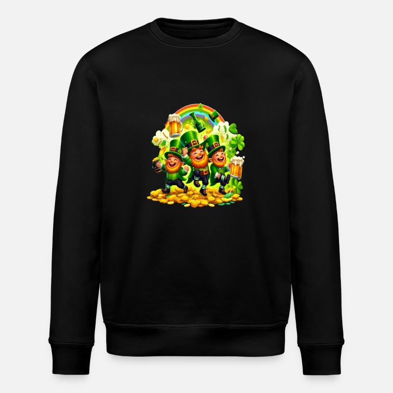 Rainbow Leprechaun (Irish Leprechaun) - Stanley/Stella ROLLER Unisex Organic Sweatshirt - black