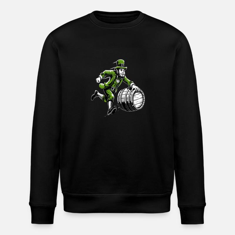 Barrel Pushing Leprechaun (Irish Leprechaun) - Stanley/Stella ROLLER Unisex Organic Sweatshirt - black