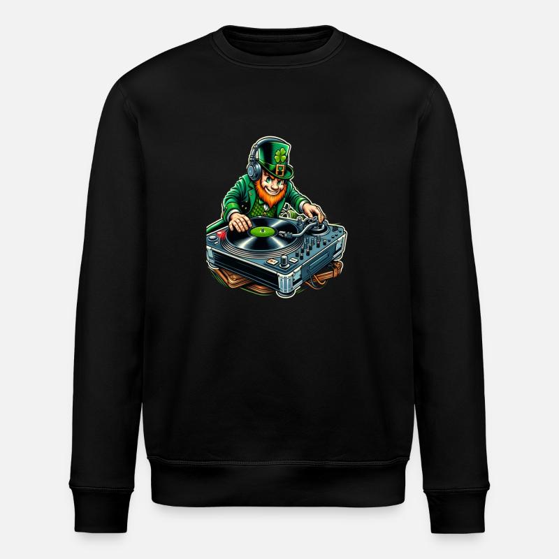 DJ Leprechaun (Irish Leprechaun) - Stanley/Stella ROLLER Unisex Organic Sweatshirt - black