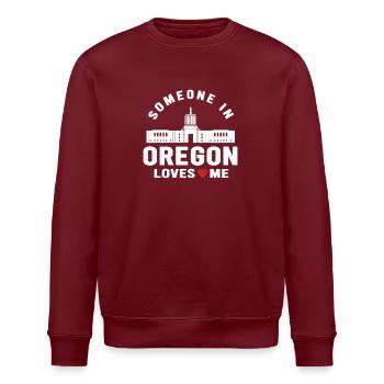 Quelqu’un dans l’Oregon m’aime - Sweat bio ROLLER Stanley/Stella Unisexe - bordeaux - Devant - Nik (191cm)
