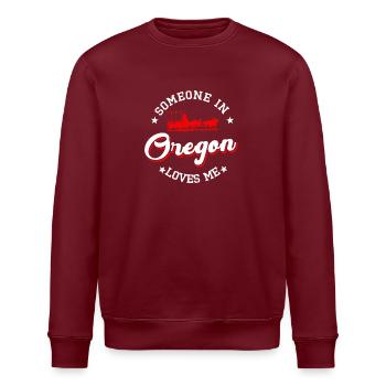 Quelqu’un dans l’Oregon m’aime - Sweat bio ROLLER Stanley/Stella Unisexe - bordeaux - Devant - Nik (191cm)
