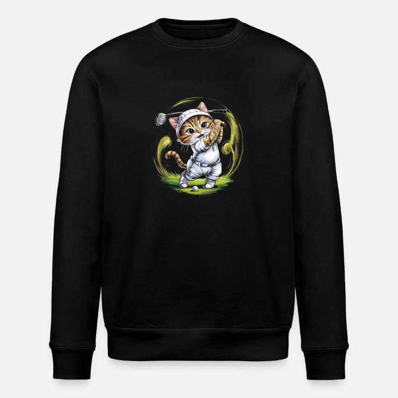 Niedliche Katze spielt Golf - Stanley/Stella Unisex Bio-Sweatshirt ROLLER - Schwarz