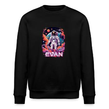 EVAN - Schöner Jungen Name mit coolem Astronaut - Stanley/Stella Unisex Bio-Sweatshirt ROLLER - Schwarz - Vorne - Nik (191cm)
