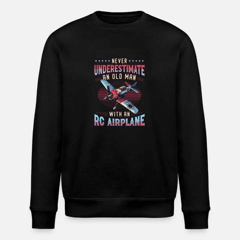 Alter Mann Mit Modellflugzeug - Stanley/Stella Unisex Bio-Sweatshirt ROLLER - Schwarz