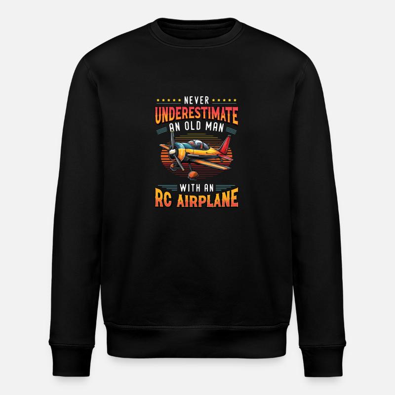 Old man with model airplane - Stanley/Stella ROLLER Unisex Organic Sweatshirt - black