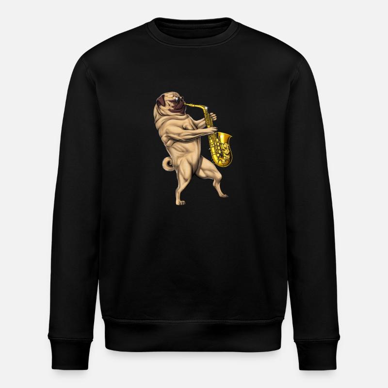 Pug Saxophone Player - Stanley/Stella ROLLER Unisex Organic Sweatshirt - black