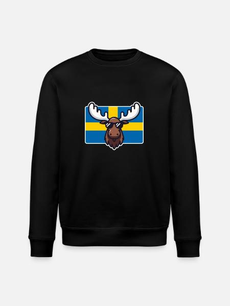 Älg med solglasögon och svensk flagga - Ekologisk sweatshirt ROLLER unisex från Stanley/Stella - svart