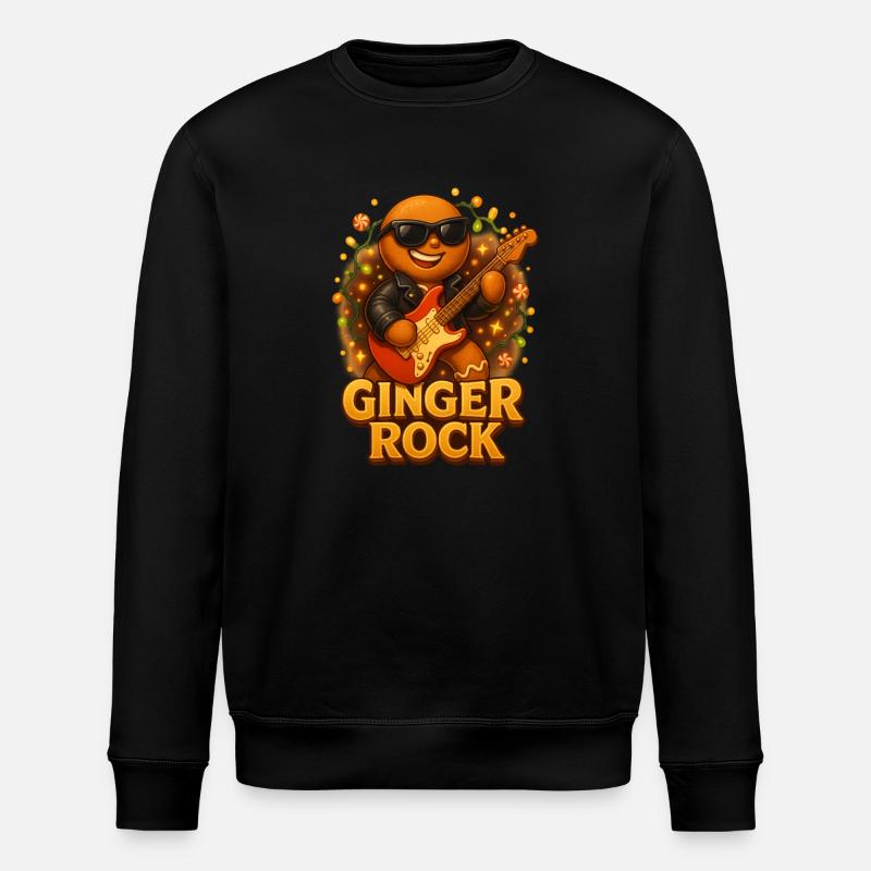 Gingerbread with Guitar Rock n Roll - Stanley/Stella ROLLER Unisex Organic Sweatshirt - black