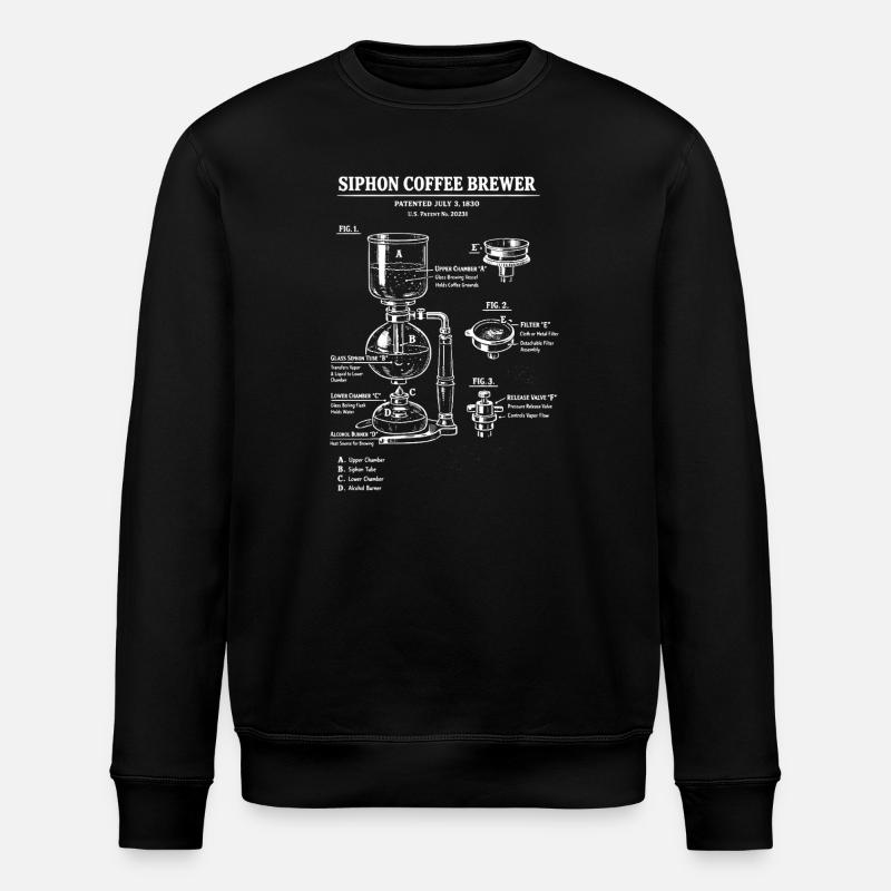 Siphon Coffee Brewer Blueprint Diagram - Stanley/Stella ROLLER Unisex Organic Sweatshirt - black