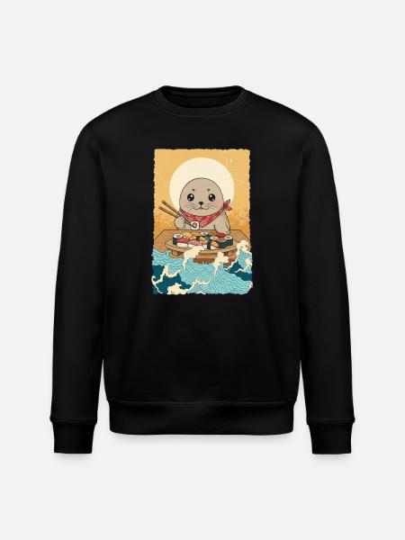 Kawaii Seal North Sea Sushi - Stanley/Stella ROLLER Unisex Organic Sweatshirt - black