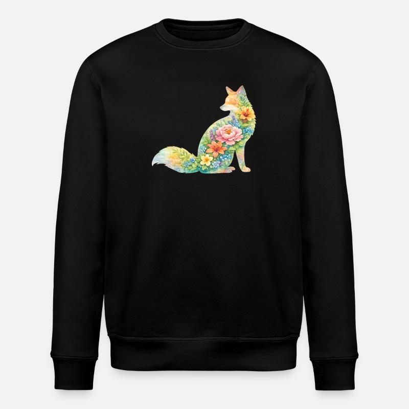 Fuchs Aquarell Silhouette Blumen - Stanley/Stella Unisex Bio-Sweatshirt ROLLER - Schwarz