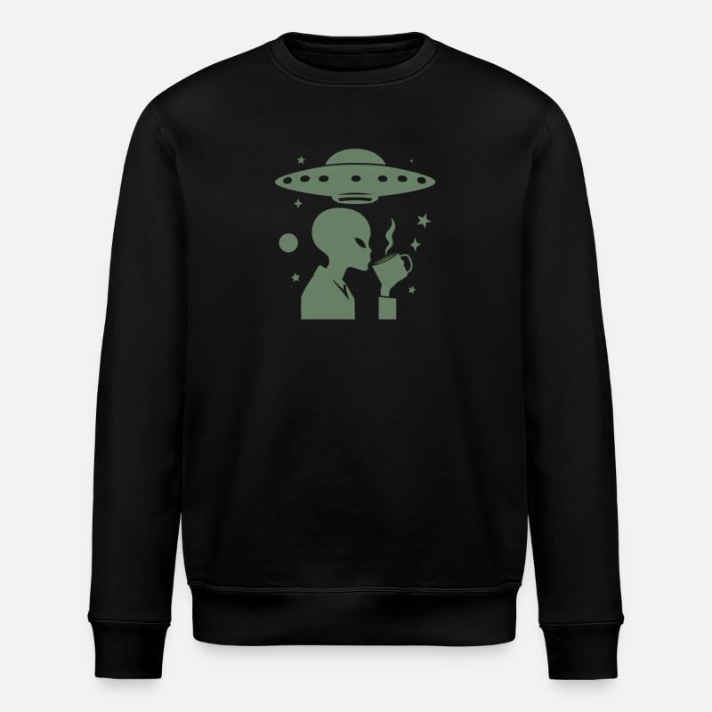 Alien-Silhouette mit Kaffee & UFO - Stanley/Stella Unisex Bio-Sweatshirt ROLLER - Schwarz
