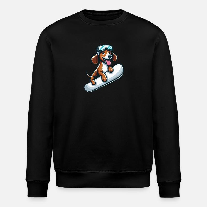 Dackel Hund Snowboard Comics Winterspaß - Stanley/Stella Unisex Bio-Sweatshirt ROLLER - Schwarz