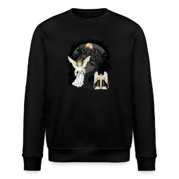 Mystisch Engel Kreuz Kreuze Kruzifix spirituell - Stanley/Stella Unisex Bio-Sweatshirt ROLLER - Schwarz - Vorne - Nik (191cm)
