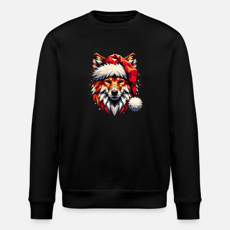 Polygon Kunst - Fuchs mit Weihnachtsmütze - Stanley/Stella Unisex Bio-Sweatshirt ROLLER - Schwarz