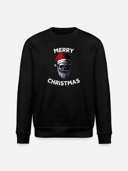 Merry Christmas Skull Skeleton with Santa Hat Xmas - Stanley/Stella ROLLER Unisex Organic Sweatshirt - black