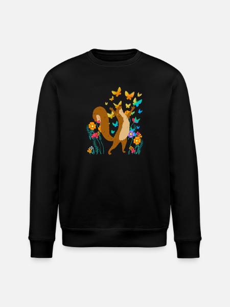 Écureuil Printemps Papillons Insectes - Sweat bio ROLLER Stanley/Stella Unisexe - noir
