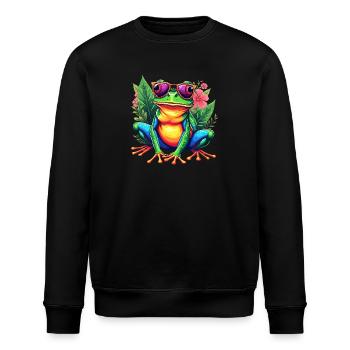 Frosch, Digitale Kunst, Bunter Frosch - Stanley/Stella Unisex Bio-Sweatshirt ROLLER - Schwarz - Vorne - Nik (191cm)