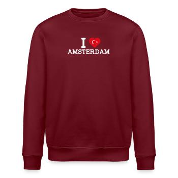 Ich liebe Amsterdam Türkische Herzflagge Cool Lover - Stanley/Stella Unisex Bio-Sweatshirt ROLLER - Burgunderrot - Vorne - Nik (191cm)