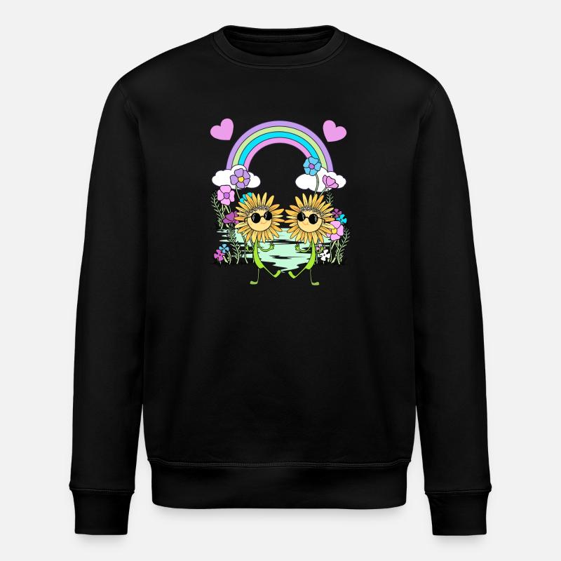 Regenbogen Hippie Sonnenblumen Kinder - Stanley/Stella Unisex Bio-Sweatshirt ROLLER - Schwarz