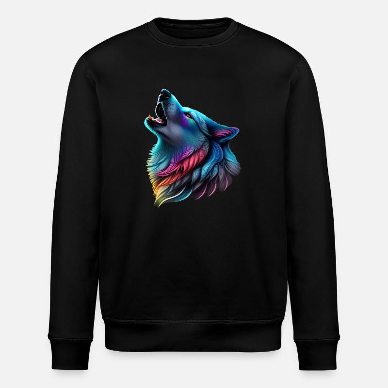Bunter Wolf - Stanley/Stella Unisex Bio-Sweatshirt ROLLER - Schwarz