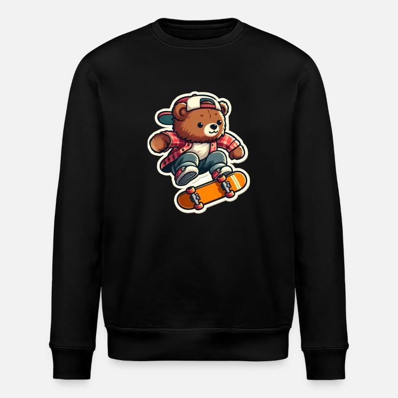 Bear Riding Skateboard - Stanley/Stella ROLLER Unisex Organic Sweatshirt - black