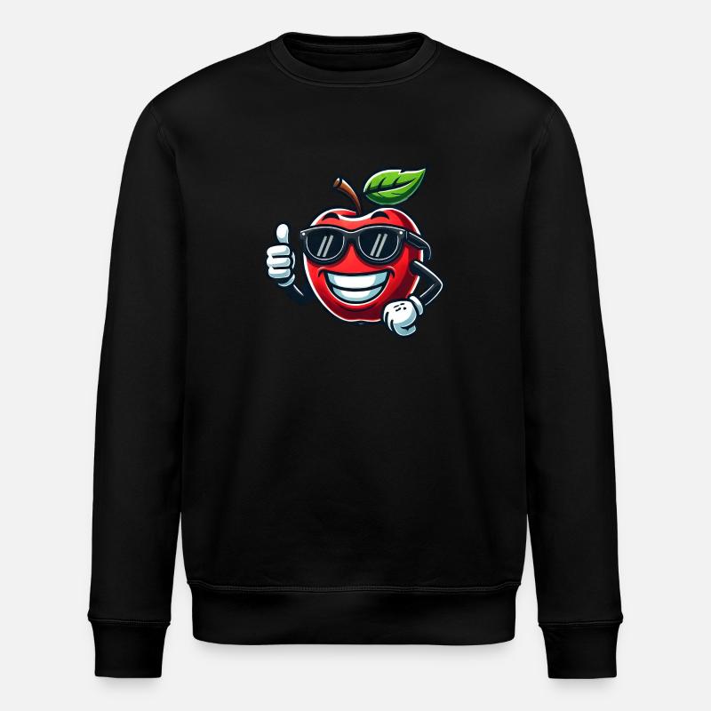 Cool Apple Fruit with Sunglasses - Stanley/Stella ROLLER Unisex Organic Sweatshirt - black