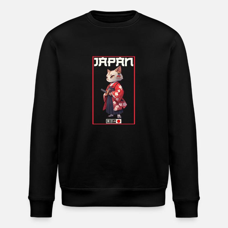 Asien Katze Japanischer Samurais Samurai - Stanley/Stella Unisex Bio-Sweatshirt ROLLER - Schwarz