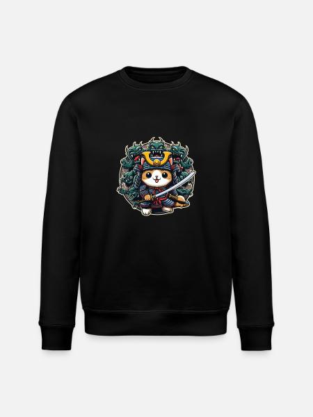 Samurai-Ninja-Katze und Monster dahinter - Stanley/Stella Unisex Bio-Sweatshirt ROLLER - Schwarz