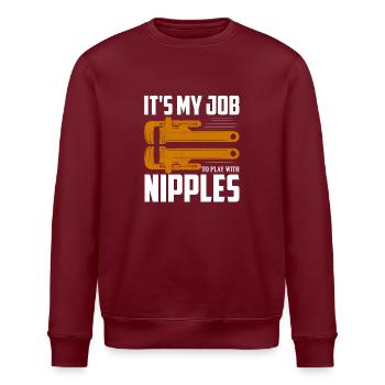 It's My Job To Play With Nipples Plumber Pipefitte - Stanley/Stella ROLLER Unisex Organic Sweatshirt - burgundy - Front - Nik (191cm)