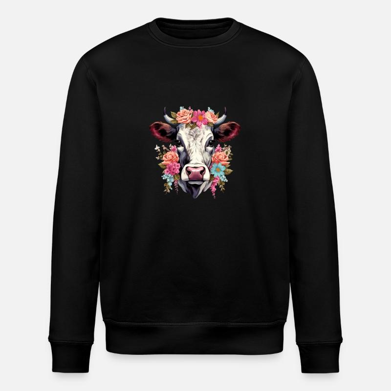Vache avec des fleurs - Sweat bio ROLLER Stanley/Stella Unisexe - noir