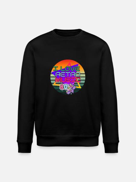 I love retro music - Stanley/Stella ROLLER Unisex Organic Sweatshirt - black