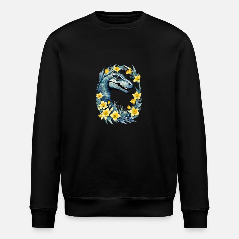 Trex Dinosaur Daffodils - Stanley/Stella ROLLER Unisex Organic Sweatshirt - black