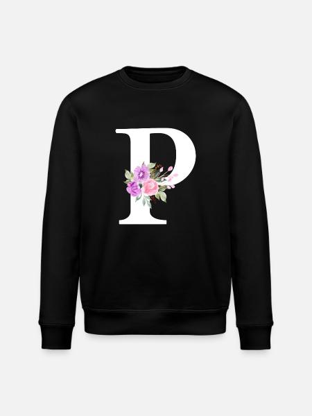 Purple floral letter p - Stanley/Stella ROLLER Unisex Organic Sweatshirt - black
