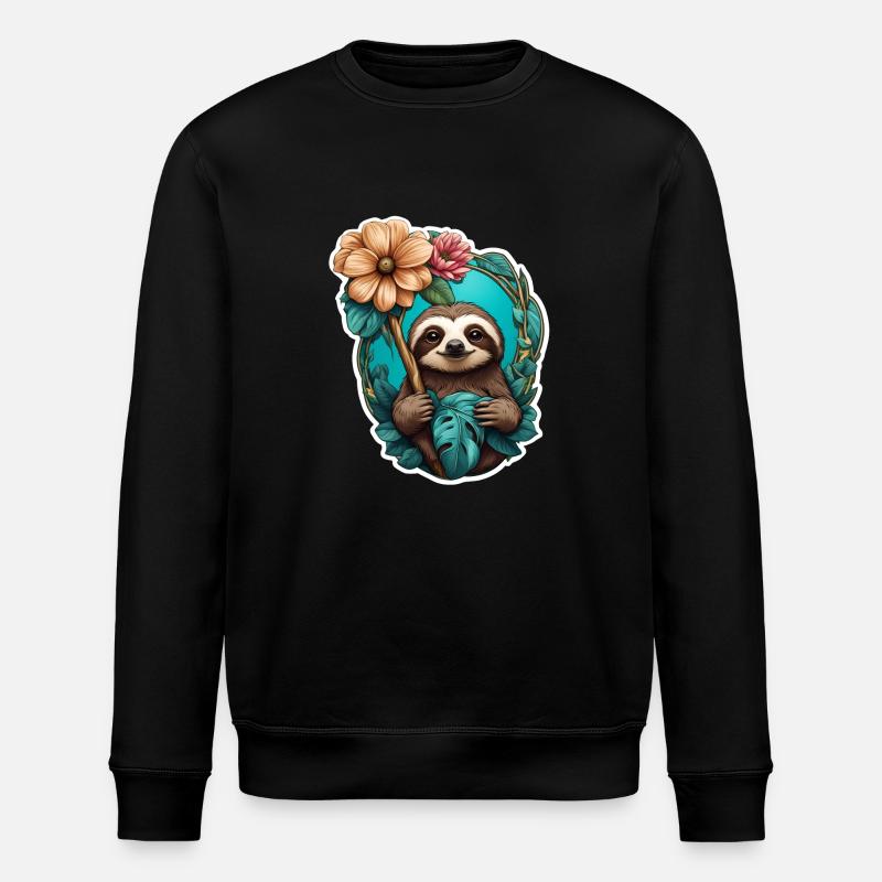 Faultier und Blume - Stanley/Stella Unisex Bio-Sweatshirt ROLLER - Schwarz