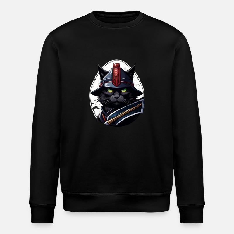 Ninja Cat - Samurai Kitten - Stanley/Stella ROLLER Unisex Organic Sweatshirt - black