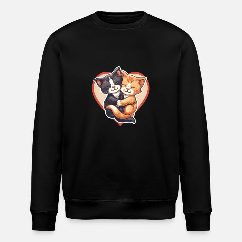 Two Cats Hugging Inside Heart - Stanley/Stella ROLLER Unisex Organic Sweatshirt - black