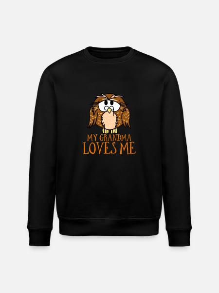 My Grandma Loves Me Owl Hoot Nocturnal Bird Lover - Stanley/Stella ROLLER Unisex Organic Sweatshirt - black