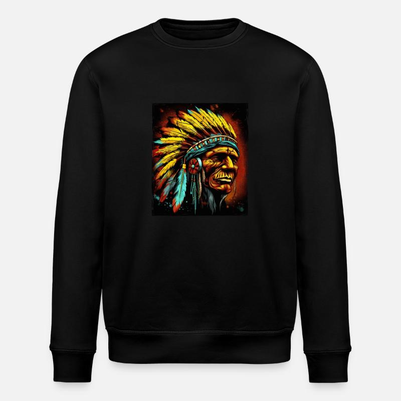 Apache Indian Chief Skull - Stanley/Stella ROLLER Unisex Organic Sweatshirt - black
