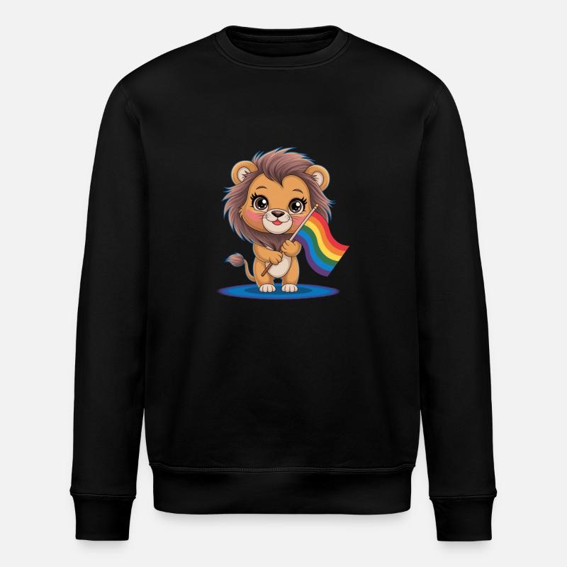 Lion mignon avec bannière arc-en-ciel - Sweat bio ROLLER Stanley/Stella Unisexe - noir
