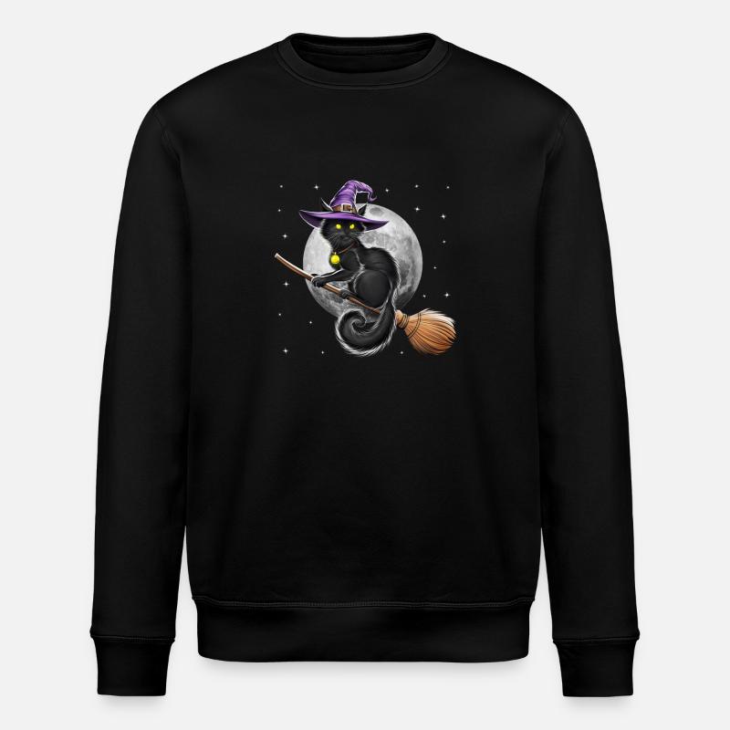 Katze Hexe Reitbesen - Stanley/Stella Unisex Bio-Sweatshirt ROLLER - Schwarz