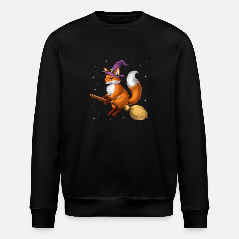 Fox Witch Riding Broom - Stanley/Stella ROLLER Unisex Organic Sweatshirt - black