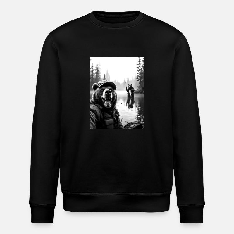 Fischerei Bär Selfie - Stanley/Stella Unisex Bio-Sweatshirt ROLLER - Schwarz